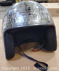 MaxSold Auction: Open-Face Novelty Helmet, Silver Mirrored Disco Tile - Toronto (Ontario, Canada) SELLER MANAGED Reseller Online Auction - Curity Avenue