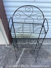 MaxSold Auction: 3-Tier Black Metal Decorative Shelving / Plant Stand - Garden City (Georgia, USA) SELLER MANAGED Downsizing Online Auction - Bryce Industrial Drive