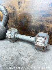 MaxSold Auction: Lot of 2 Cast Iron Dumbbells — 10 lb & 25 lb (Chrome) - Garden City (Georgia, USA) SELLER MANAGED Downsizing Online Auction - Bryce Industrial Drive