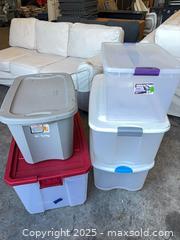 MaxSold Auction: Lot of 5 Plastic Storage Bins/Totes, Sterilite & Generic - Garden City (Georgia, USA) SELLER MANAGED Downsizing Online Auction - Bryce Industrial Drive