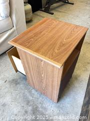 MaxSold Auction: Medium Oak Laminate Nightstand with Drawer and Open Shelf - Garden City (Georgia, USA) SELLER MANAGED Downsizing Online Auction - Bryce Industrial Drive