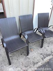 MaxSold Auction: Set of 3 Outdoor Woven Rattan Patio Chairs, Metal Frames - Garden City (Georgia, USA) SELLER MANAGED Downsizing Online Auction - Bryce Industrial Drive