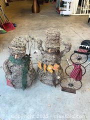 MaxSold Auction: Set of 3 Wicker & Metal Snowman Yard Figures with Lights - Garden City (Georgia, USA) SELLER MANAGED Downsizing Online Auction - Bryce Industrial Drive