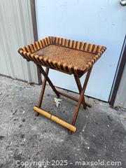 MaxSold Auction: Vintage Folding Rattan Wicker Table with Wood Frame - Garden City (Georgia, USA) SELLER MANAGED Downsizing Online Auction - Bryce Industrial Drive