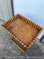 MaxSold Auction: Vintage Folding Rattan Wicker Table with Wood Frame - Garden City (Georgia, USA) SELLER MANAGED Downsizing Online Auction - Bryce Industrial Drive