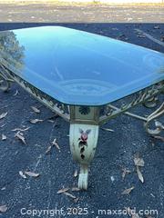 MaxSold Auction: Vintage Glass-Top Coffee Table with Hand-Painted Floral Frame - Garden City (Georgia, USA) SELLER MANAGED Downsizing Online Auction - Bryce Industrial Drive