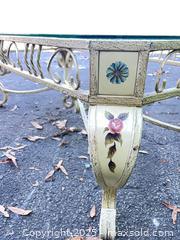 MaxSold Auction: Vintage Glass-Top Coffee Table with Hand-Painted Floral Frame - Garden City (Georgia, USA) SELLER MANAGED Downsizing Online Auction - Bryce Industrial Drive