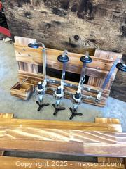 MaxSold Auction: Wall-mounted Wood Wine/Liquor Bottle Rack, Honey Stain - Garden City (Georgia, USA) SELLER MANAGED Downsizing Online Auction - Bryce Industrial Drive