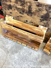 MaxSold Auction: Wall-mounted Wood Wine/Liquor Bottle Rack, Honey Stain - Garden City (Georgia, USA) SELLER MANAGED Downsizing Online Auction - Bryce Industrial Drive