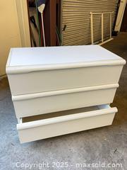 MaxSold Auction: White 3-Drawer Wood Dresser / Nightstand - Garden City (Georgia, USA) SELLER MANAGED Downsizing Online Auction - Bryce Industrial Drive