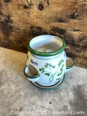 MaxSold Auction: White Porcelain Two-Handled Herb Planter with Attached Saucer - Garden City (Georgia, USA) SELLER MANAGED Downsizing Online Auction - Bryce Industrial Drive