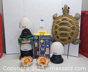 MaxSold Auction: Mixed Lighting Lot with Coleman Table Lamp &#38; Metal Turtle Stake - Lakeland (Florida, USA) PARTNER MANAGED Estate Sale Online Auction - Canyon Lake Point