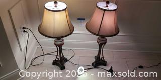 MaxSold Auction: Pair of Traditional Antiqued Bronze Table Lamps with Bell Shades - Lakeland (Florida, USA) PARTNER MANAGED Estate Sale Online Auction - Canyon Lake Point