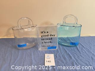 MaxSold Auction: Set of 3 Decorative Glass Totes/Vases, Clear &#38; Aqua - Lakeland (Florida, USA) PARTNER MANAGED Estate Sale Online Auction - Canyon Lake Point