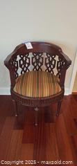 MaxSold Auction: Traditional Carved Wood Barrel Accent Chair, Striped Upholstery - Lakeland (Florida, USA) PARTNER MANAGED Estate Sale Online Auction - Canyon Lake Point