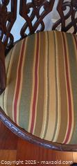 MaxSold Auction: Traditional Carved Wood Barrel Accent Chair, Striped Upholstery - Lakeland (Florida, USA) PARTNER MANAGED Estate Sale Online Auction - Canyon Lake Point