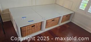 MaxSold Auction: White Storage Bench Cubby Unit with 3 Wicker Baskets - Lakeland (Florida, USA) PARTNER MANAGED Estate Sale Online Auction - Canyon Lake Point