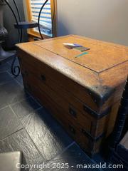 MaxSold Auction: Antique Oak Steamer Trunk — Medium/Dark Golden-Brown - Fort Washington (Maryland, USA) SELLER MANAGED Estate Sale Online Auction - Hatton Point Road