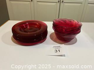 MaxSold Auction: Cranberry Glass Swirl Dessert/Salad Plate &#38; Side Bowl - Fort Washington (Maryland, USA) SELLER MANAGED Estate Sale Online Auction - Hatton Point Road
