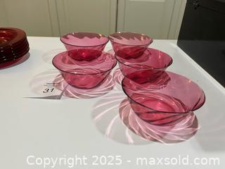 MaxSold Auction: Cranberry Glass Swirl Dessert/Salad Plate &#38; Side Bowl - Fort Washington (Maryland, USA) SELLER MANAGED Estate Sale Online Auction - Hatton Point Road