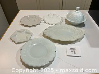MaxSold Auction: Lot of 7 Milk Glass Serving Dishes and Small Plates - Fort Washington (Maryland, USA) SELLER MANAGED Estate Sale Online Auction - Hatton Point Road