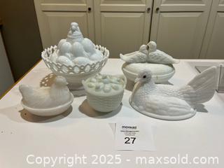 MaxSold Auction: Lot of Milk Glass Covered Dishes and Decorative Baskets - Fort Washington (Maryland, USA) SELLER MANAGED Estate Sale Online Auction - Hatton Point Road