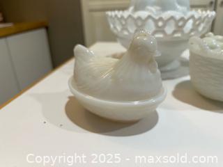 MaxSold Auction: Lot of Milk Glass Covered Dishes and Decorative Baskets - Fort Washington (Maryland, USA) SELLER MANAGED Estate Sale Online Auction - Hatton Point Road