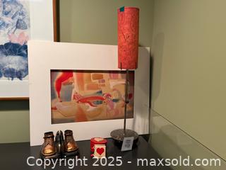 MaxSold Auction: Mixed Decor Lot – Lamp, Abstract Print, Vintage Shoe Bookends & Trinkets - Fort Washington (Maryland, USA) SELLER MANAGED Estate Sale Online Auction - Hatton Point Road