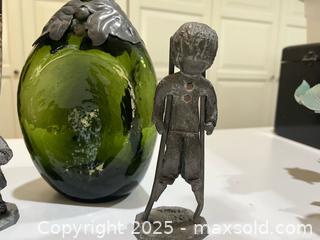 MaxSold Auction: Teal/Brown Glazed Bottle & Vases with 4 Small Metal Figurines - Fort Washington (Maryland, USA) SELLER MANAGED Estate Sale Online Auction - Hatton Point Road