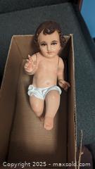 MaxSold Auction: Antique Glass-Eyed Baby Jesus Nativity Creche Sculpture Moveable Arms 8&#34; - Toronto (Ontario, Canada) PARTNER MANAGED Reseller Online Auction - Railside Road