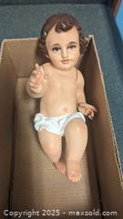 MaxSold Auction: Antique Glass-Eyed Baby Jesus Nativity Creche Sculpture Moveable Arms 8&#34; - Toronto (Ontario, Canada) PARTNER MANAGED Reseller Online Auction - Railside Road