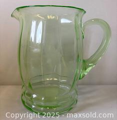 MaxSold Auction: C.1930 Large Uranium Vaseline Green Glass Ribbed Pitcher 8.5&#34; - Toronto (Ontario, Canada) PARTNER MANAGED Reseller Online Auction - Railside Road