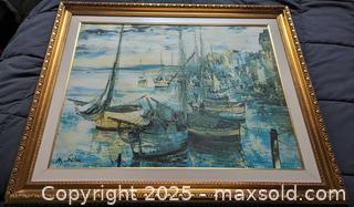 MaxSold Auction: Large Gilt Framed Fishing Ships In Coastal Harbour Art Print On Canvas By M Selva 36&#34; - Toronto (Ontario, Canada) PARTNER MANAGED Reseller Online Auction - Railside Road
