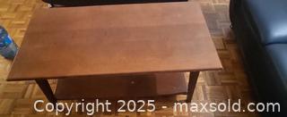 MaxSold Auction: Solid Wood Coffee Table, Medium Brown Finish with Lower Shelf - Toronto (Ontario, Canada) SELLER MANAGED Moving Online Auction - Kingston Road (CONDO)