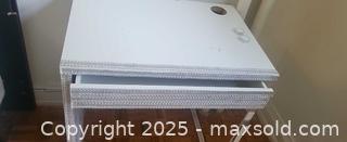 MaxSold Auction: White Painted Particleboard Bedside Table/small office desk with 1 Drawer - Toronto (Ontario, Canada) SELLER MANAGED Moving Online Auction - Kingston Road (CONDO)