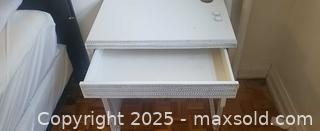 MaxSold Auction: White Painted Particleboard Bedside Table/small office desk with 1 Drawer - Toronto (Ontario, Canada) SELLER MANAGED Moving Online Auction - Kingston Road (CONDO)