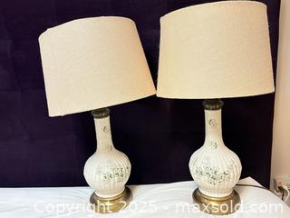 MaxSold Auction: 2 identical White lamp with flowers - Toronto (Ontario, Canada) SELLER MANAGED Moving Online Auction - Queenslea Avenue