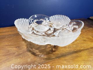 MaxSold Auction: Pressed Glass Serving Platter Bowl with Crab &#38; Shell Motif - Pickering (Ontario, Canada) SELLER MANAGED Downsizing Online Auction - Krosno Boulevard