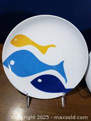 MaxSold Auction: Set of 8 Melamine Dinner Plates with Stylized Fish Design - Pickering (Ontario, Canada) SELLER MANAGED Downsizing Online Auction - Krosno Boulevard