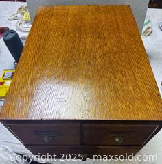 MaxSold Auction: Antique Macey Oak File Card Cabinet 3 Drawer Original Hardware Tiger Quartersaw - Markham (Ontario, Canada) SELLER MANAGED Downsizing Online Auction - Loring Crescent