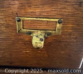 MaxSold Auction: Antique Macey Oak File Card Cabinet 3 Drawer Original Hardware Tiger Quartersaw - Markham (Ontario, Canada) SELLER MANAGED Downsizing Online Auction - Loring Crescent