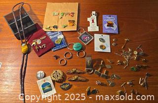 MaxSold Auction: Assorted Vintage Lapel Pins, Tie Tacks, Cufflinks &#38; Keychains Lot - Ottawa (Ontario, Canada) PARTNER MANAGED Estate Sale Online Auction - South River Drive