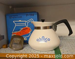 MaxSold Auction: New CorningWare P-104 Blue Cornflower 6-Cup Teapot - Ottawa (Ontario, Canada) PARTNER MANAGED Estate Sale Online Auction - South River Drive
