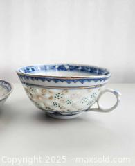 MaxSold Auction: Fine Chinese Hand Painted Blue White w/Gold Accents Rice Grain Tea Cup Saucer Set - New Westminster (British Columbia, Canada) SELLER MANAGED Downsizing Online Auction -  Hamilton Street