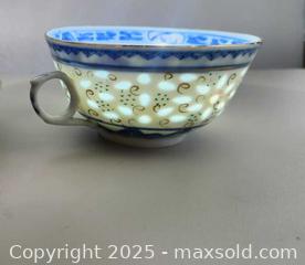 MaxSold Auction: Fine Chinese Hand Painted Blue White w/Gold Accents Rice Grain Tea Cup Saucer Set - New Westminster (British Columbia, Canada) SELLER MANAGED Downsizing Online Auction -  Hamilton Street