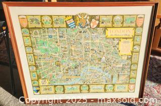 MaxSold Auction: Large Framed Vintage London Map in original frame from Travel association of Great Britain and Northern Ireland. - New Westminster (British Columbia, Canada) SELLER MANAGED Downsizing Online Auction -  Hamilton Street