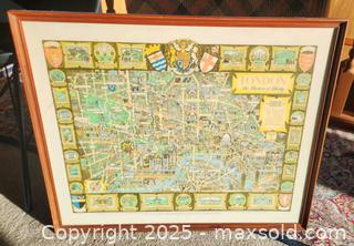 MaxSold Auction: Large Framed Vintage London Map in original frame from Travel association of Great Britain and Northern Ireland. - New Westminster (British Columbia, Canada) SELLER MANAGED Downsizing Online Auction -  Hamilton Street