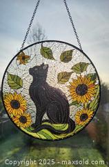MaxSold Auction: Stained Glass Panel With Black Cat And Sunflowers - New Westminster (British Columbia, Canada) SELLER MANAGED Downsizing Online Auction -  Hamilton Street