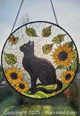 MaxSold Auction: Stained Glass Panel With Black Cat And Sunflowers - New Westminster (British Columbia, Canada) SELLER MANAGED Downsizing Online Auction -  Hamilton Street