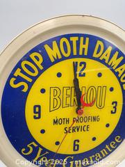 MaxSold Auction: Antique BERLOU moth proofing service advertising clock - Concord (California, USA) SELLER MANAGED Estate Sale Online Auction - Landana Drive